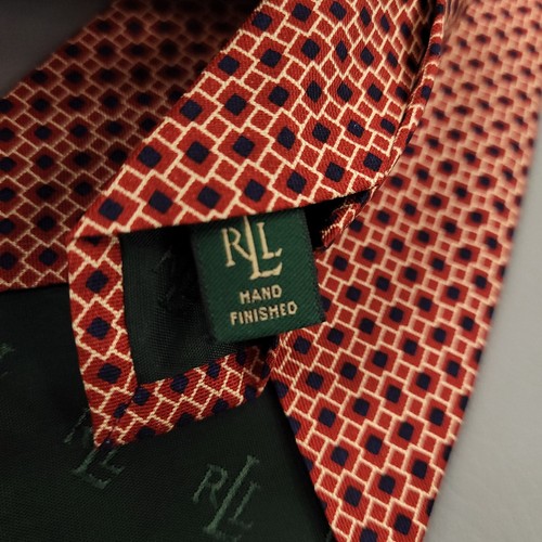 Corbata de seda Ralph Lauren para hombre rojo azul medallón geométrico 3 3/4X56 EE. UU. - Imagen 5 de 7