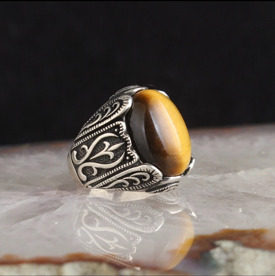 Tiger eye silver ring Handmade Pure 925 SILVER men Ring  with Tiger eye Stone - image 2 of 3