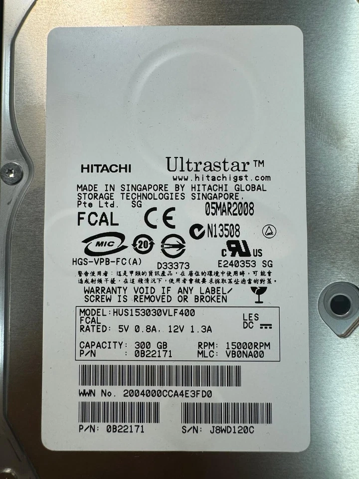 HITACHI HUS153030VLF400 0B22171 300GB 15K RPM 16MB 4Gb/s Fibre Channel HDD - Image 2 of 4
