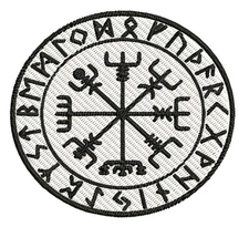 VIKING COMPASS PATCH Vegvisir IRON-ON EMBROIDERED ICELANDIC NORSE RUNE - WHITE