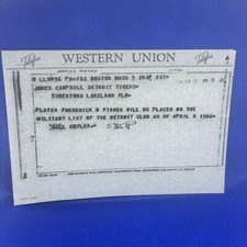 Western Union Telegram 1966 Detroit Tigers Frederick Fisher Put on Military List