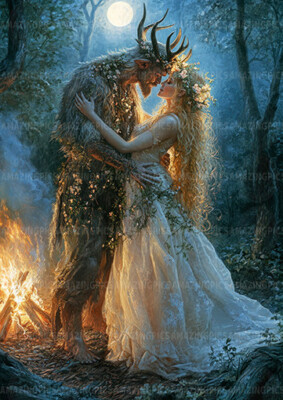 Beltane Kunstdruck May Queen Green Man Pagan Romance Moon Forest Celtic Fire AG02