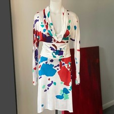 GIANNI VERSACE white dress w/ abstract pattern size 40 from S/S 2001 with belt