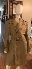 Preowned Burberry Prorsum Cotton Leather Trim Khaki Military Style Trench Sz S4