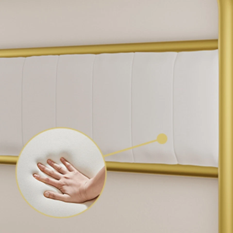 Marco de cama tamaño queen marco de cama de plataforma de metal con cabecero para dormitorio dorado Foto 4 de 4