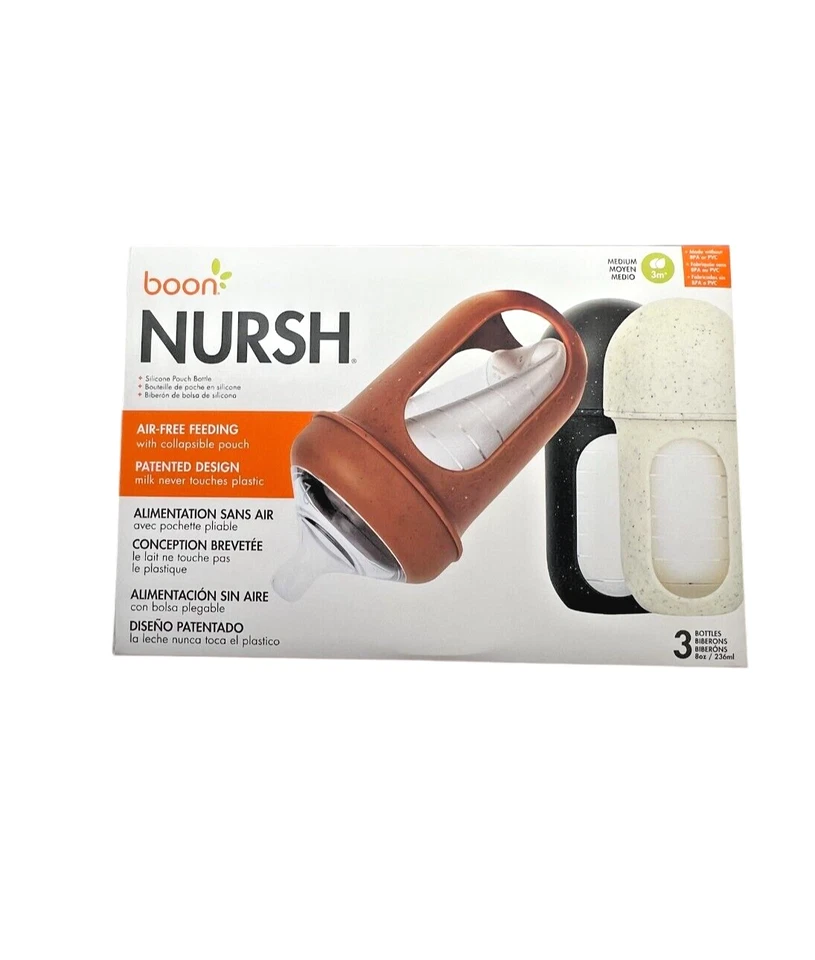 Boon Nursh, Frasco Bolsa de Silicone, Médio, 3 Meses +, 3 Frascos, 8 oz Cada - Imagem 4 de 4