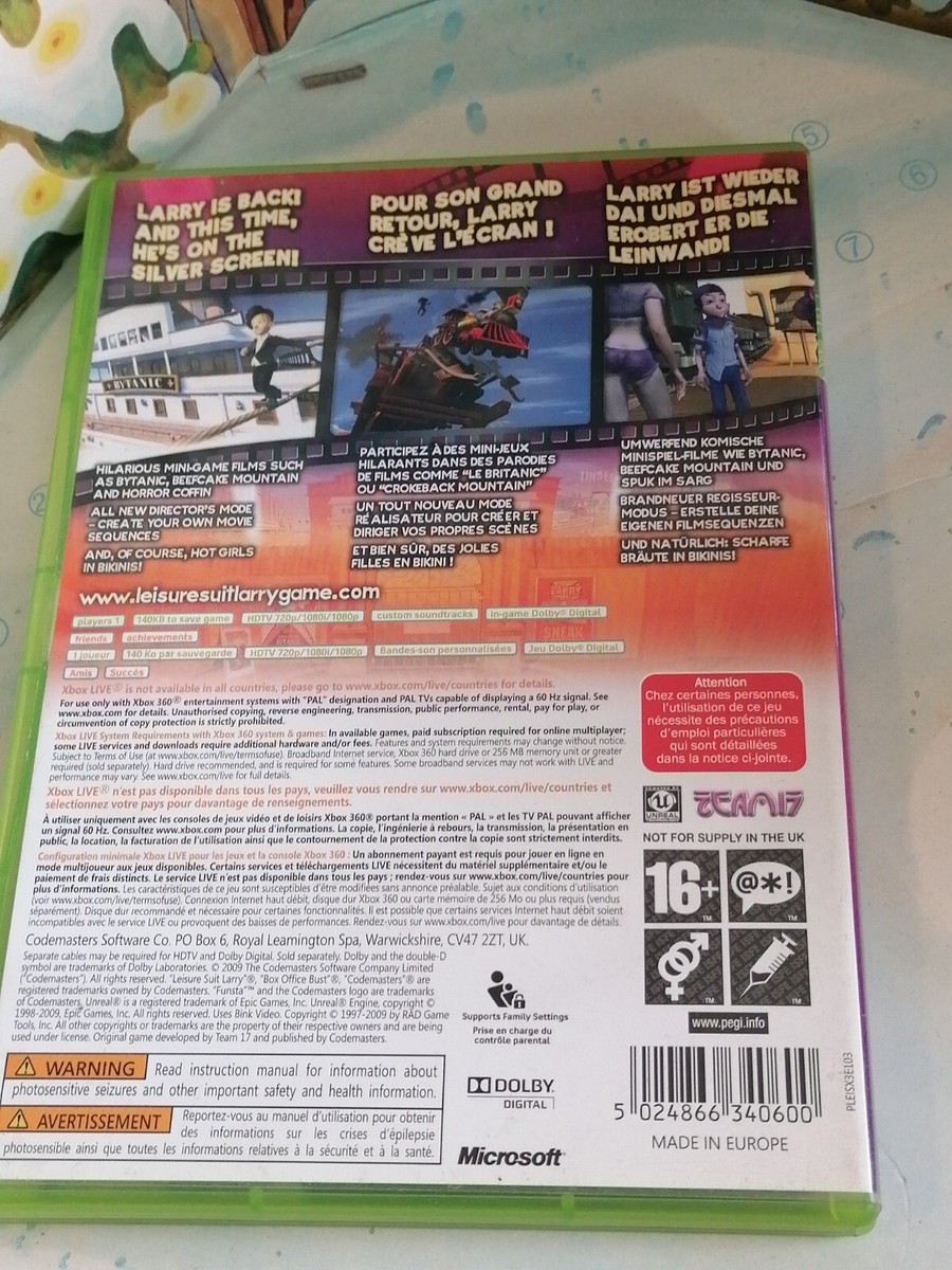 Jeu Xbox 360 Leisure Suit Larry Box Office Burst Complet - Version FR Pal - Occasion Bon État