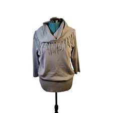 Notations Gray Cowl Neck Sweater Top with Fringe Large NWT