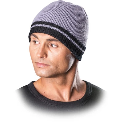 Wintermütze Beanie Mütze Super Warmes Fleecestoff Innenfutter Grau Schwarz NEU - Bild 1 von 2