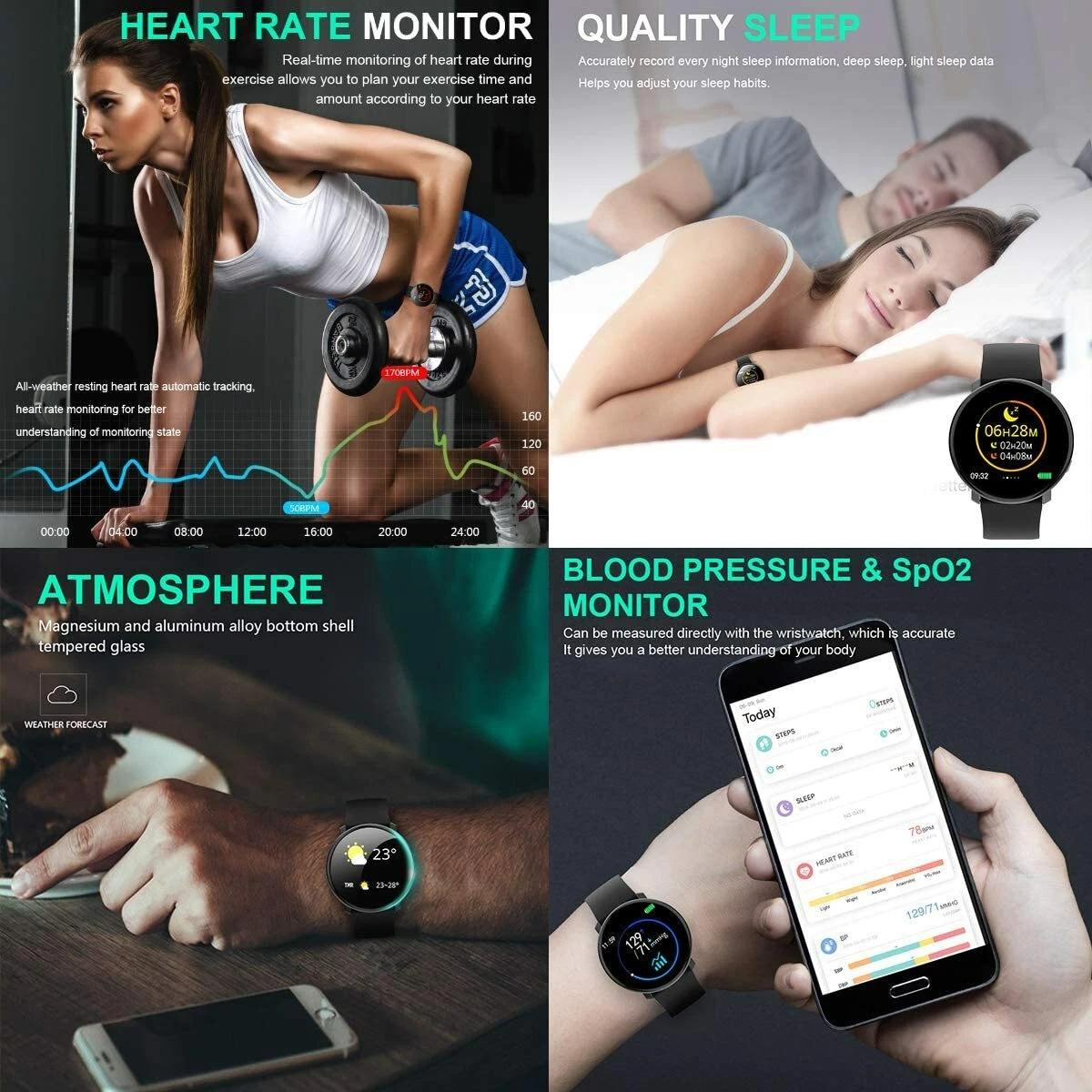 Peakfun Smart Watch Android iOS Phones Bluetooth Health