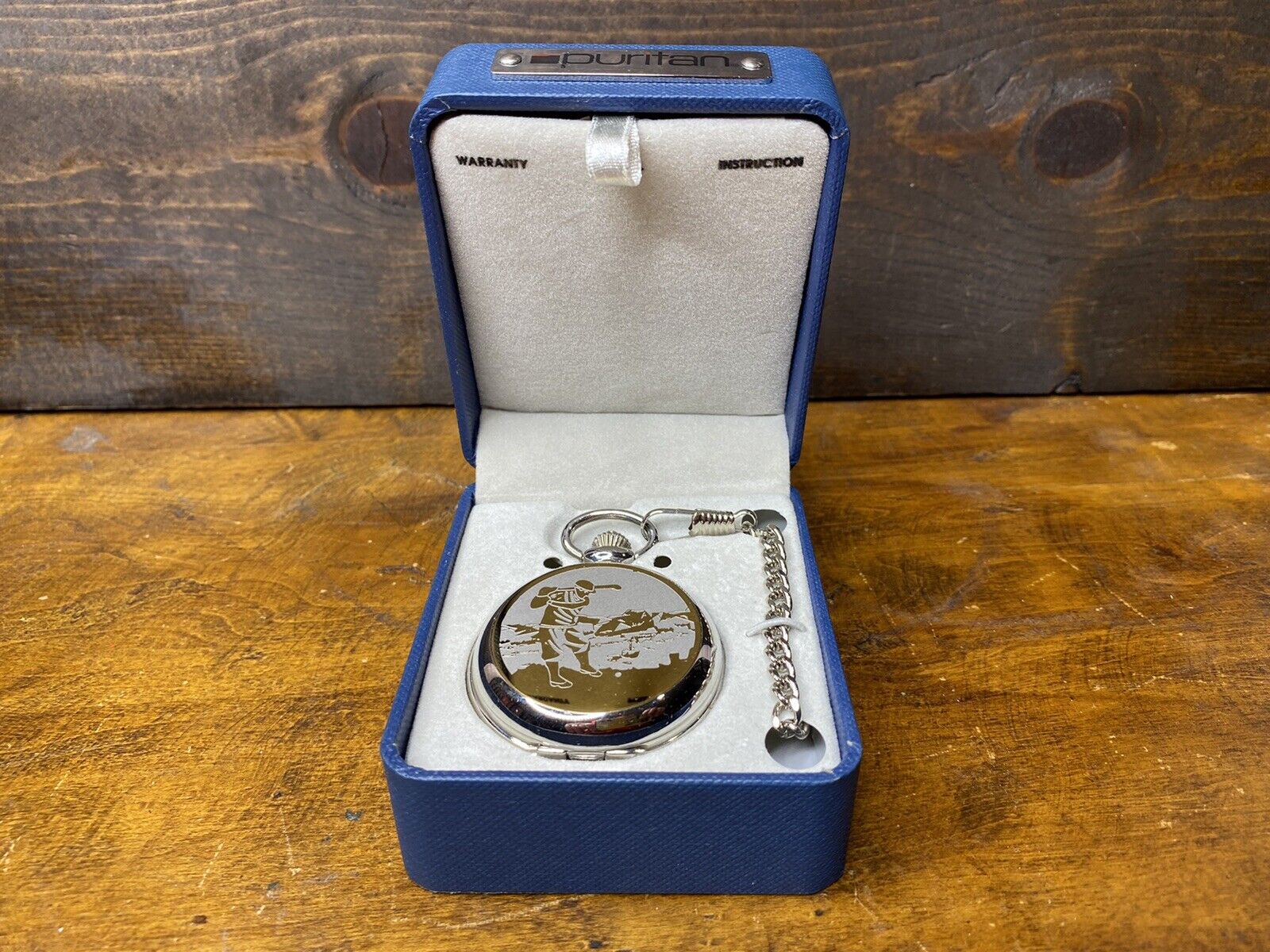 NEW Puritan Brand Silver Tone Golf Pocket Watch w/Box & Paperwork - NIB