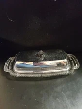 Vintage Crystal Chrome Covered Butter Dish w/ Liner