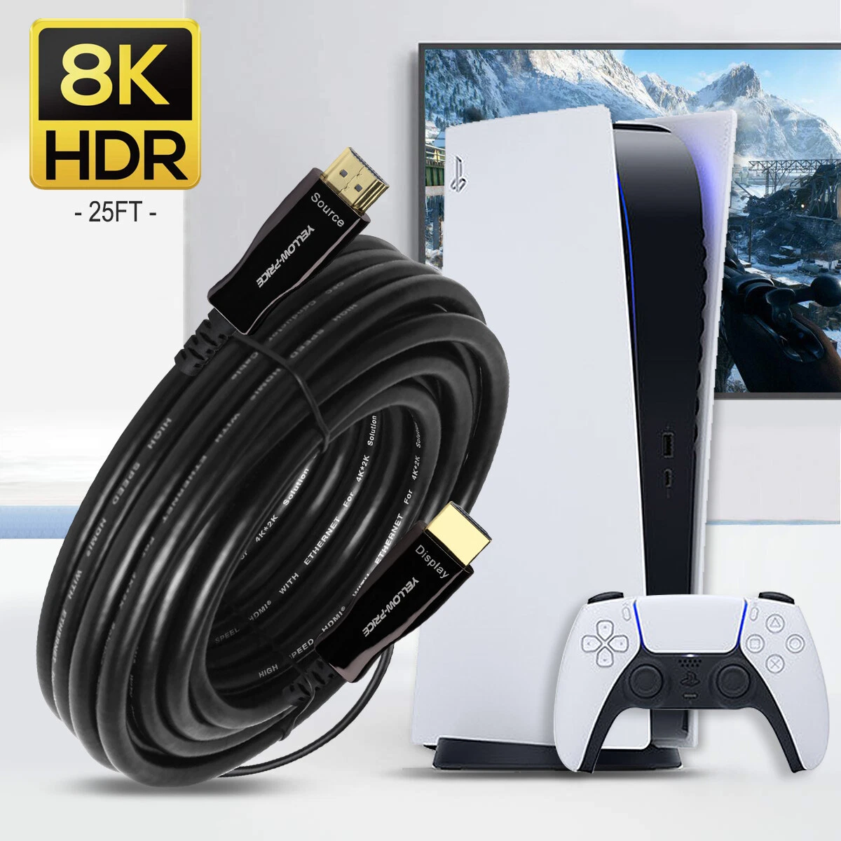 8K HDMI 2.1 Cable 3ft Ultra High Speed HDMI Cable, 48Gbps 8K 60Hz 4K 120Hz  Support Compatible with Apple TV Samsung QLED Sony LG PS5