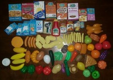 86 Lot Of Plastic Toy Pretend Play Food Fruit Vegetables Can Box Dinner Vintage
