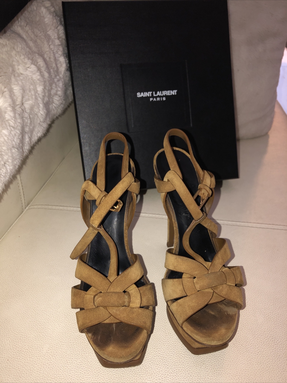 Saint Laurent Paris platform tacchi marroni taglia 37 5 scatola originale