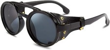 Retro Round Steampunk Sunglasses Women Men Vintage Eyewear Light Frame Black