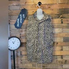 Ashley Mason Women's Leopard Print Long Line Zipped Hooded Utility Vest Size M
