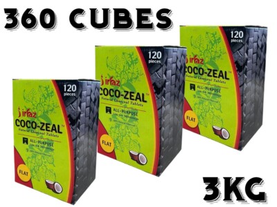 3kg Pack Coco Zeal Natural Coconut 360 Cubes Hookah Charcoal Shisha Coal - Flat