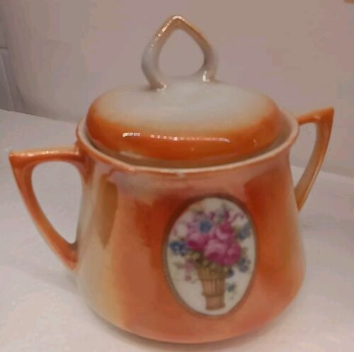 Vintage Eleanor of Germany Teapot Set Burnt Orange Elegant Floral Basket Design - Picture 4 of 19