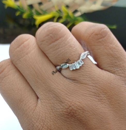 Damen Bandring Baguette & runder Lab Created Diamant 14K Weißgold vergoldet - Bild 11 von 11