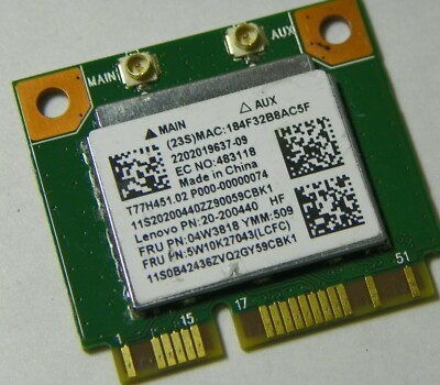 OEM Lenovo 04W3818 Realtek RTL8723BE 802.11bgn + BT PCIe Half 20-200440 