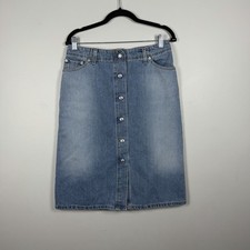 Vintage Y2K 2000s Levi's Jean Western Blue Denim Modest Snap Front Midi Skirt 8
