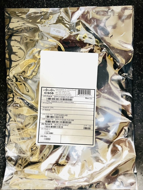 CISCO SFP-H10GB-CU2-5M Cable New In OEM Sealed Bag. 10GBASE CU SFP 2.5 Meter