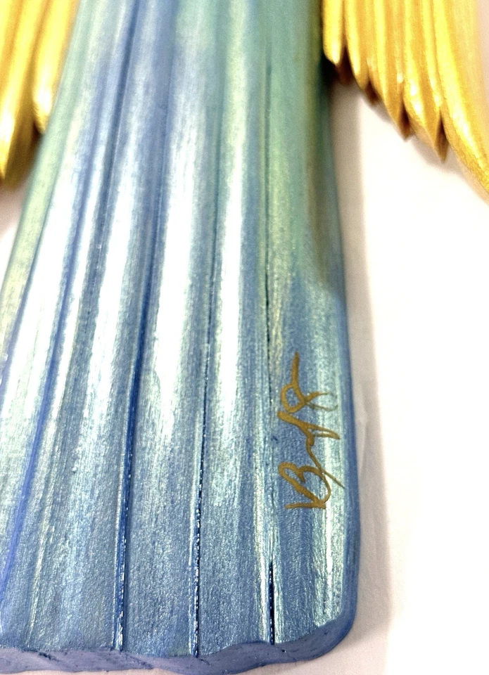 Bill Jeralds Madera Tallada a Mano Ángel Colgante de Pared Cruz de Fe 14” Angeldust Studi Foto 3 de 4