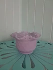 Vintage Fenton Lavender Satin Glass Basket Weave Rose Bowl w/Ruffled Lattice