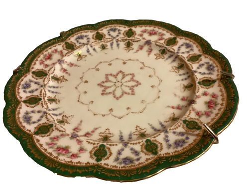 Antique Higgins & Seiter Cauldon England White Floral Green Rim Cabinet Plate - Picture 4 of 12