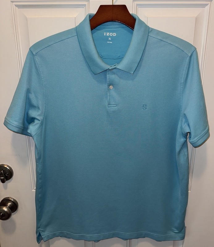 Izod Mens Cotton Blend Short Sleeve Solid Light Blue Polo Shirt Size XL