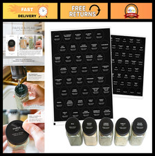 Modern Round Black Spice Labels - Waterproof Oil Resistant Pantry Stickers, 80 P
