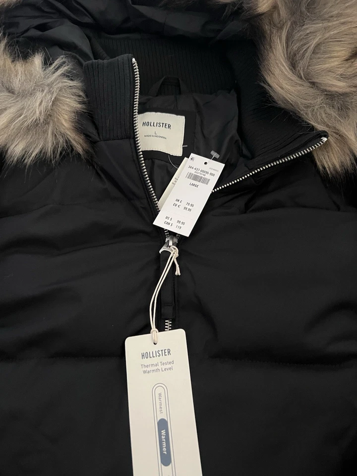 Hollister Puffer Jacket Fur Hood Women’s Size Large - Image 2 of 4