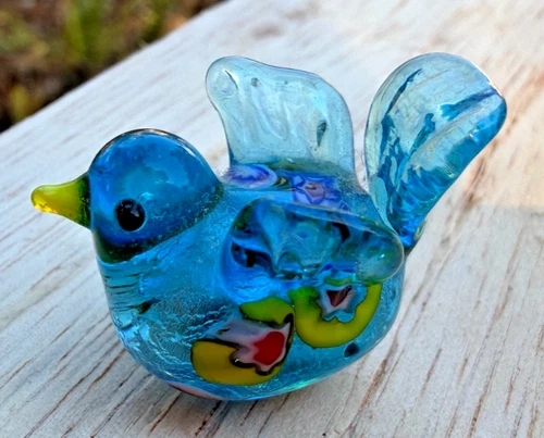 Vintage Murano Millefiori Art Glass Mini Bird Figurine Handcrafted Unique 1"!