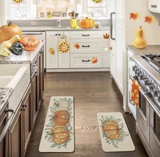 Mocsicka Fall Pumpkin Kitchen Rugs Set of 2, Fall Leaves Pumpkin Non Slip