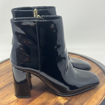 JLO Jennifer Lopez Mid Calf Ankle Black Patent Faux Leather Boots Shoes Size 9