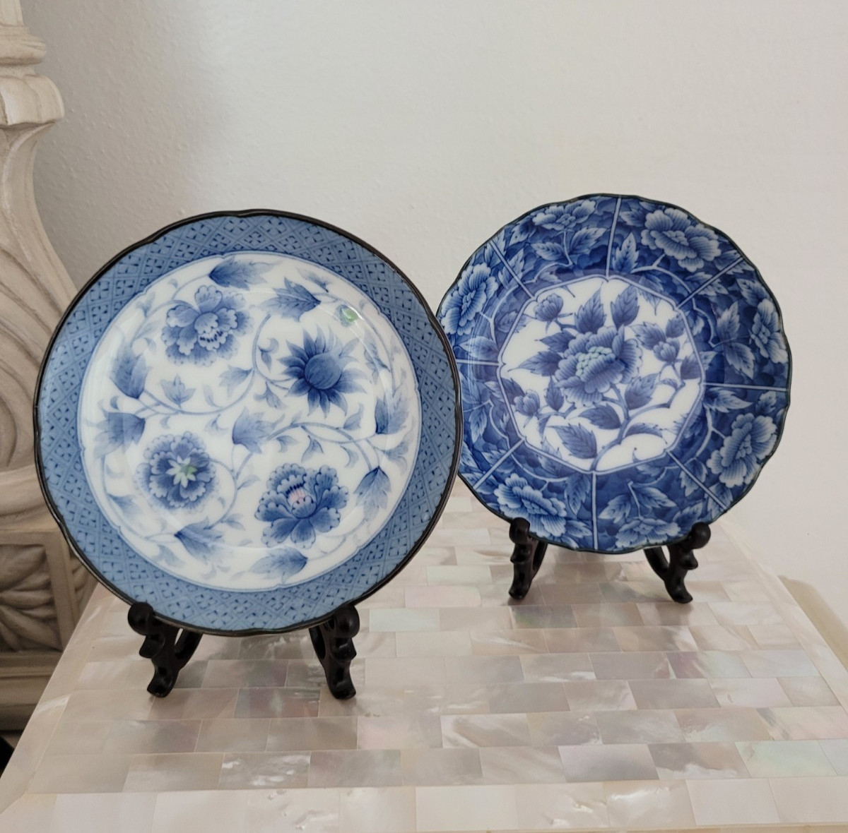 Vintage Pair of Small Chinese Dragon Carved Rosewood Easel Display Stands 3" H