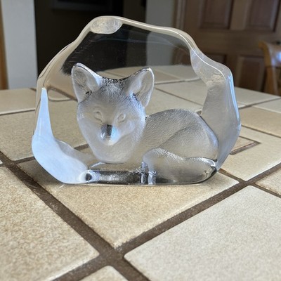 MATS JONASSON ARCTIC FOX SIGNED LEADED CRYSTAL SCULPTURE B522 PAPERWEIGHT SWEDEN