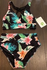 NWT Next Black Floral Bikini Set XS 32 B / C Racerback SR 70 High Rise