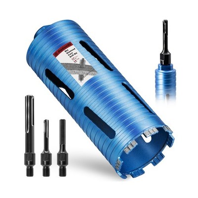 4'' Dry Core Drill Bit, 5/8''-11 Thread, with 3 Adapters Included: SDS Plus, SD...