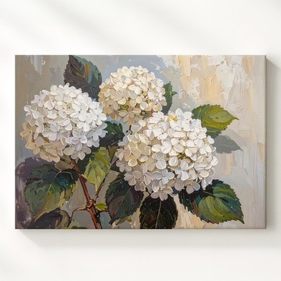 Wall Art White Hydrangea Texture Canvas Impasto Floral  In Neutral Tones Some