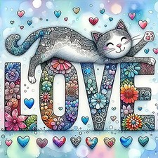 5D Diamond Art Kits for Adults Beginners, Love Cat Diamond Painting Kits, DIY