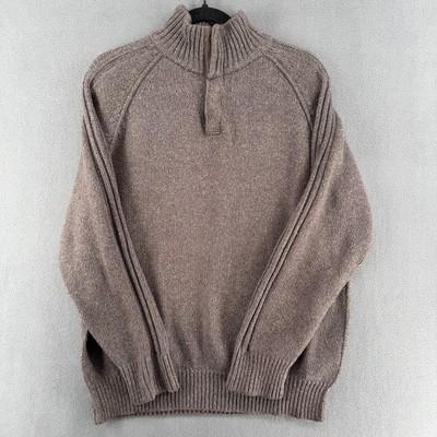 Marks Spencer North Coast Fisherman Snap Mock Neck Sweater Mens L Gray Brown