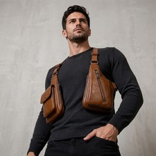 Genuine Leather Underarm Shoulder Holster Bag For Men Adjustable Chest Harness