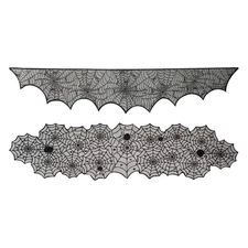 Halloween Decoration Black Lace Spiderweb Fireplace Mantle Scarf Cover 