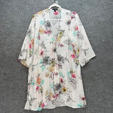 Torrid Kimono Womens One Size White Floral Clip Chiffon Sheer Open Front Beach