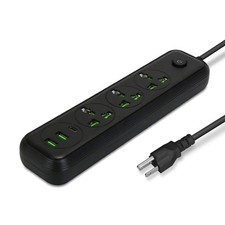 Power Strip with 5.9FT Extension Cord 3 AC Outlets and 2 USB A Ports 1 USB C Por