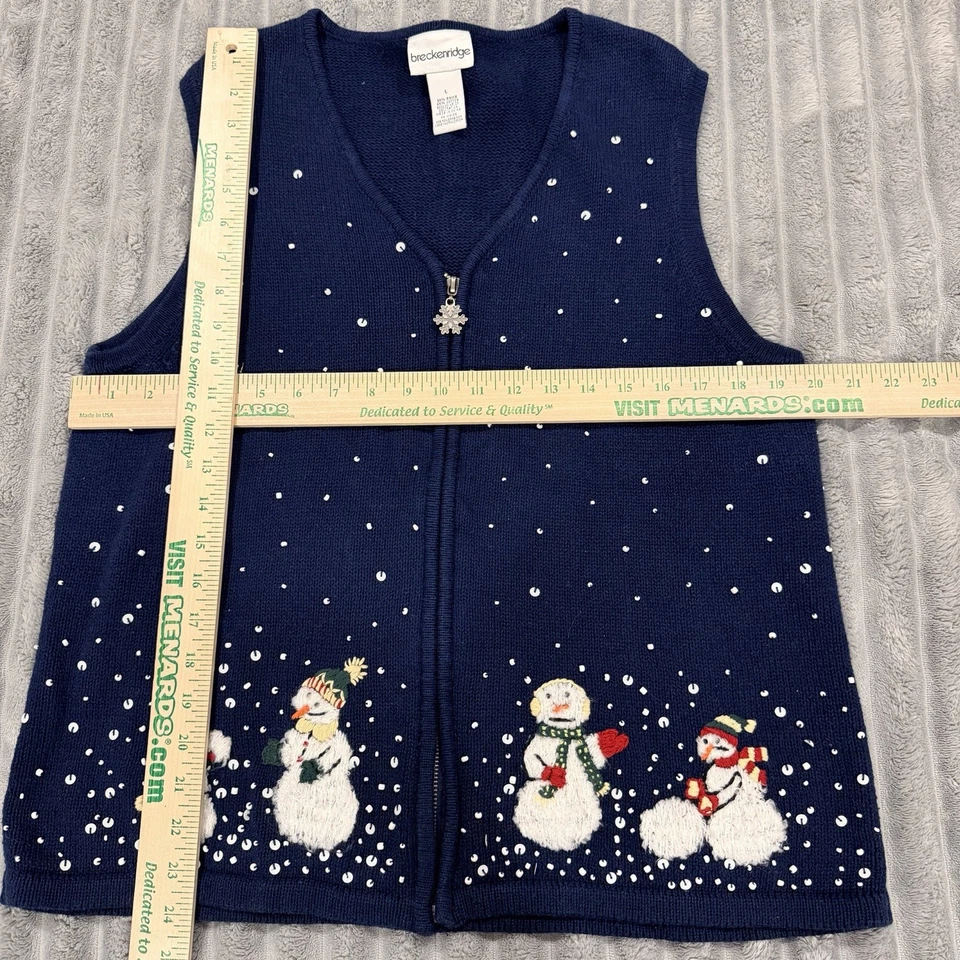 Breckenridge 大号拉链海军蓝毛衣背心圣诞节冬季雪人外观 — 第 2/4 张图片