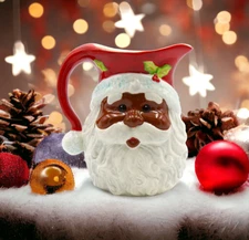 Ceramic African American Christmas Santa Claus Drink Pitcher, Home Décor, Gift f