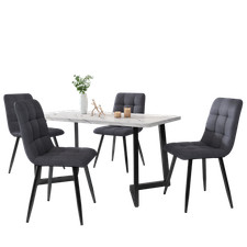 Dining Table and 4 Grey Linen Upholstered Chairs Metal Legs Kitchen Furniture